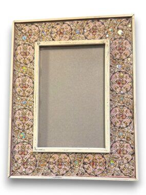 Vintage Indian Zardozi Embroidered Picture Frame 4x6 Photo Ornate Fabric with Se
